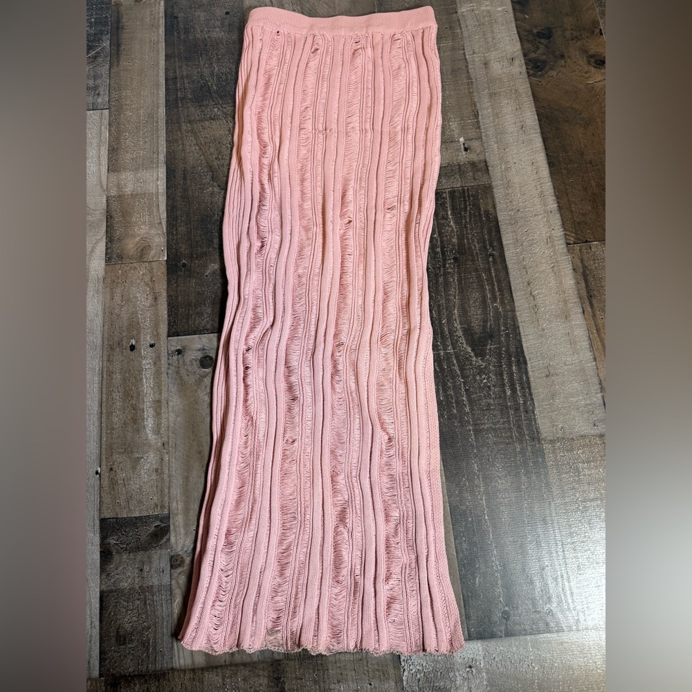 Nonchalant Label‎ Pink Fringe Knit Maxi Skirt Small Resort Boho Luxe Bodycon